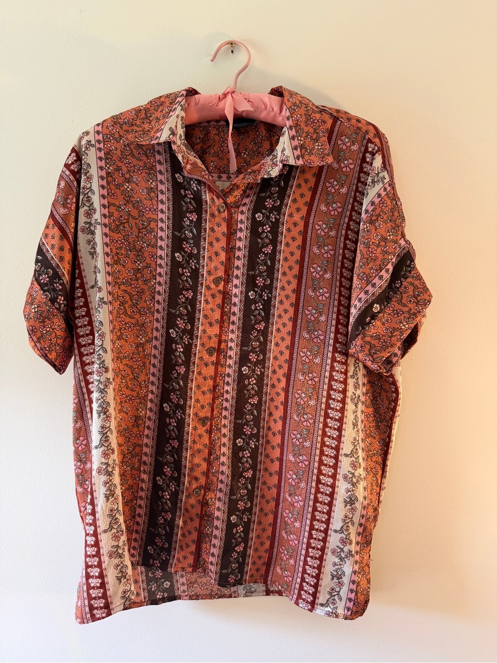 Daytrip Boho Floral Striped Button Front Top Size M